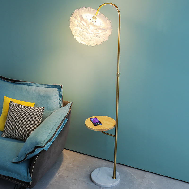 Hemispherical Living Room Floor Lamp Feather Single-Bulb Minimalist Standing Lighting with Tray Clearhalo 'Floor Lamps' 'Lamps' Lighting' 2197002