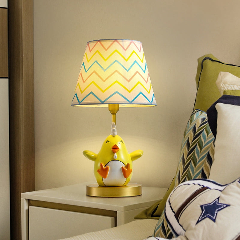 Cartoon Chicken Nightstand Lamp Resin Single-Bulb Bedside Table Light with Tapered Fabric Shade Yellow Clearhalo 'Lamps' 'Table Lamps' Lighting' 2197019