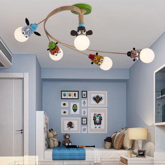 Metallic Spiral Semi Flush Mount Cartoon Yellow Ceiling Mounted Light with Decorative Animal Head 5 Yellow Clearhalo 'Ceiling Lights' 'Close To Ceiling Lights' 'Close to ceiling' 'Semi-flushmount' Lighting' 2197118