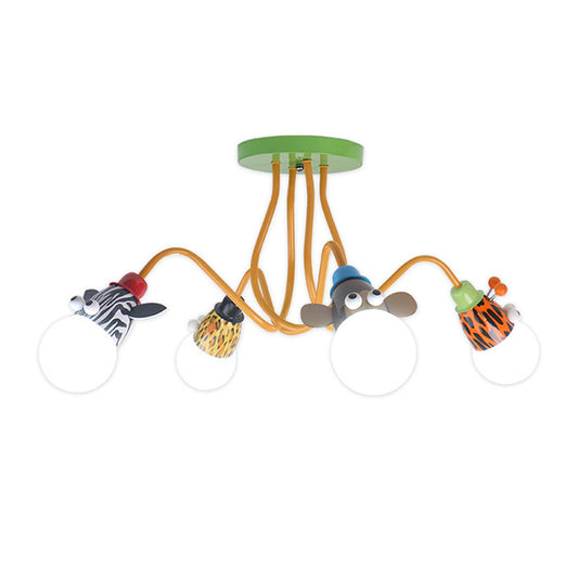 Yellow Octopus Flush Mount Light Cartoon Metal Semi Flush Ceiling Light with Animal Socket Clearhalo 'Ceiling Lights' 'Close To Ceiling Lights' 'Close to ceiling' 'Semi-flushmount' Lighting' 2197133