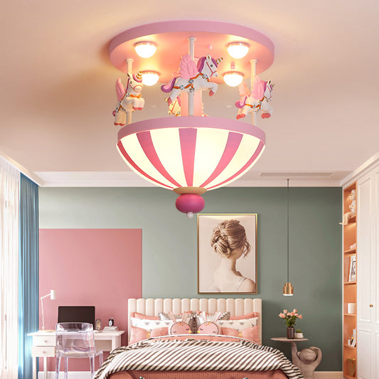 Merry-Go-Round Child Room Ceiling Light Resin 4 Heads Semi Flush Light Fixture with Unicorn Decor Clearhalo 'Ceiling Lights' 'Close To Ceiling Lights' 'Close to ceiling' 'Semi-flushmount' Lighting' 2197141