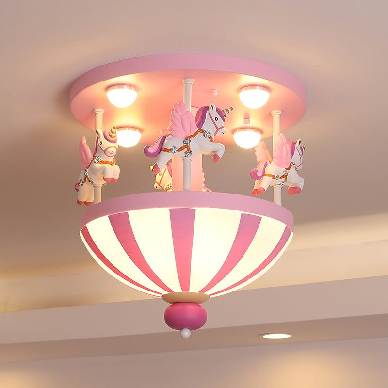 Merry-Go-Round Child Room Ceiling Light Resin 4 Heads Semi Flush Light Fixture with Unicorn Decor Clearhalo 'Ceiling Lights' 'Close To Ceiling Lights' 'Close to ceiling' 'Semi-flushmount' Lighting' 2197142