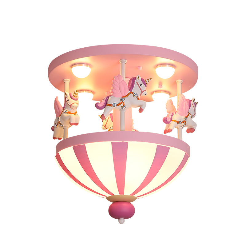 Merry-Go-Round Child Room Ceiling Light Resin 4 Heads Semi Flush Light Fixture with Unicorn Decor Clearhalo 'Ceiling Lights' 'Close To Ceiling Lights' 'Close to ceiling' 'Semi-flushmount' Lighting' 2197143