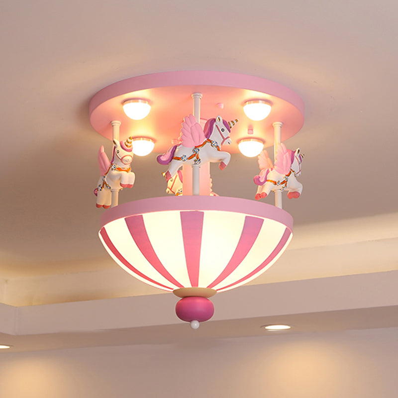Merry-Go-Round Child Room Ceiling Light Resin 4 Heads Semi Flush Light Fixture with Unicorn Decor Clearhalo 'Ceiling Lights' 'Close To Ceiling Lights' 'Close to ceiling' 'Semi-flushmount' Lighting' 2197144