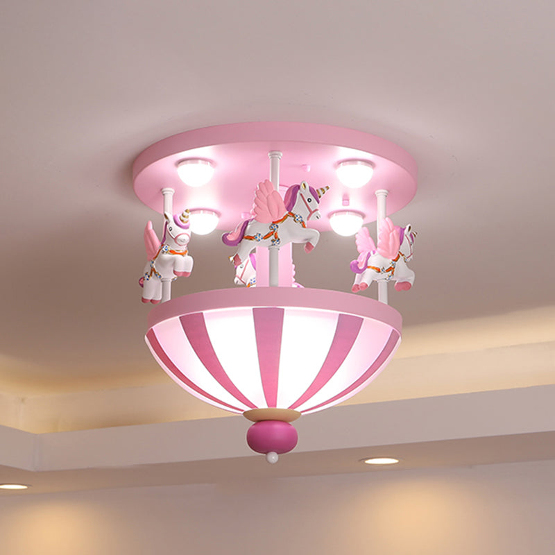 Merry-Go-Round Child Room Ceiling Light Resin 4 Heads Semi Flush Light Fixture with Unicorn Decor Clearhalo 'Ceiling Lights' 'Close To Ceiling Lights' 'Close to ceiling' 'Semi-flushmount' Lighting' 2197145