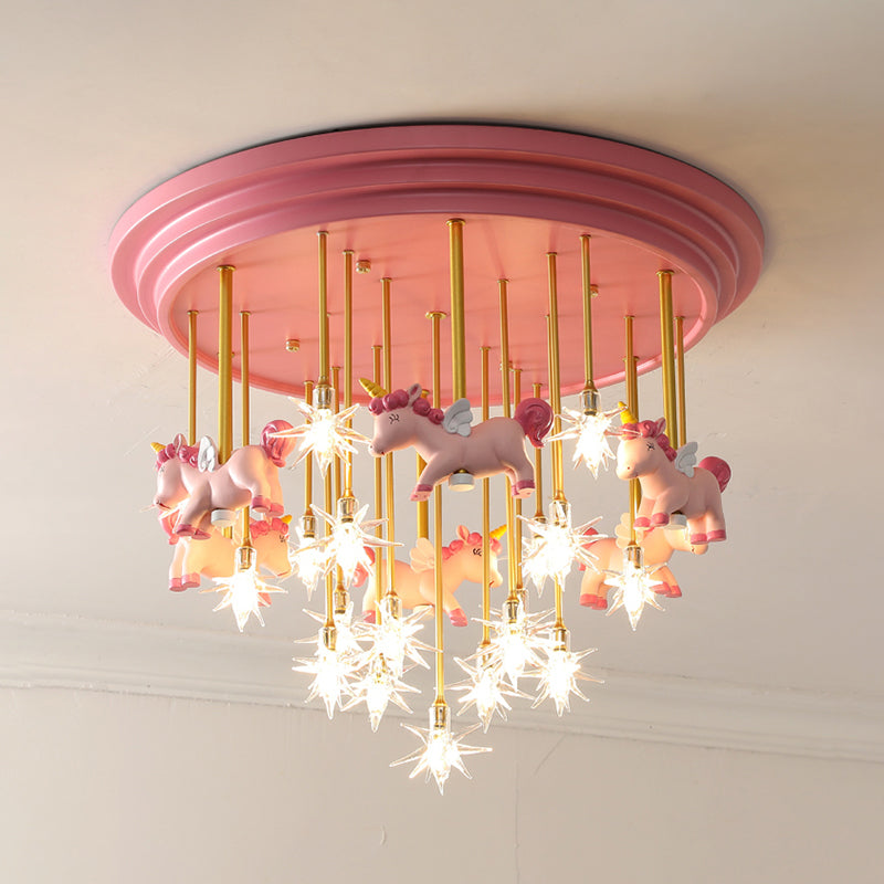 Childrens Star Shade Flush Mount Light Clear Glass Child Room LED Semi Flush Ceiling Light with Unicorn Decor Clearhalo 'Ceiling Lights' 'Close To Ceiling Lights' 'Close to ceiling' 'Semi-flushmount' Lighting' 2197198