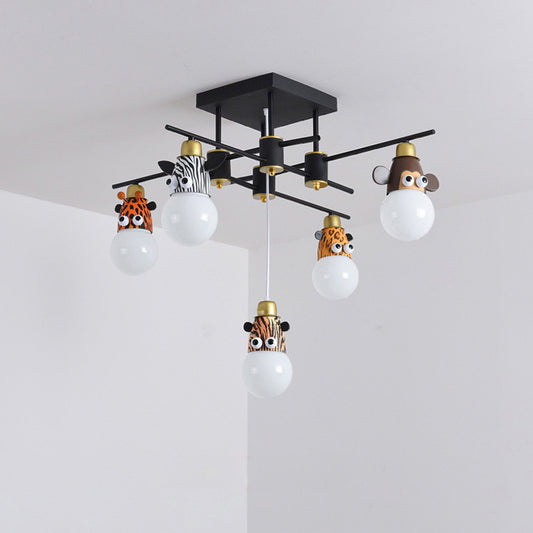 Animal Head Metal Semi Flush Kids Style Black Flush Ceiling Light Fixture for Bedroom Clearhalo 'Ceiling Lights' 'Close To Ceiling Lights' 'Close to ceiling' 'Semi-flushmount' Lighting' 2197218