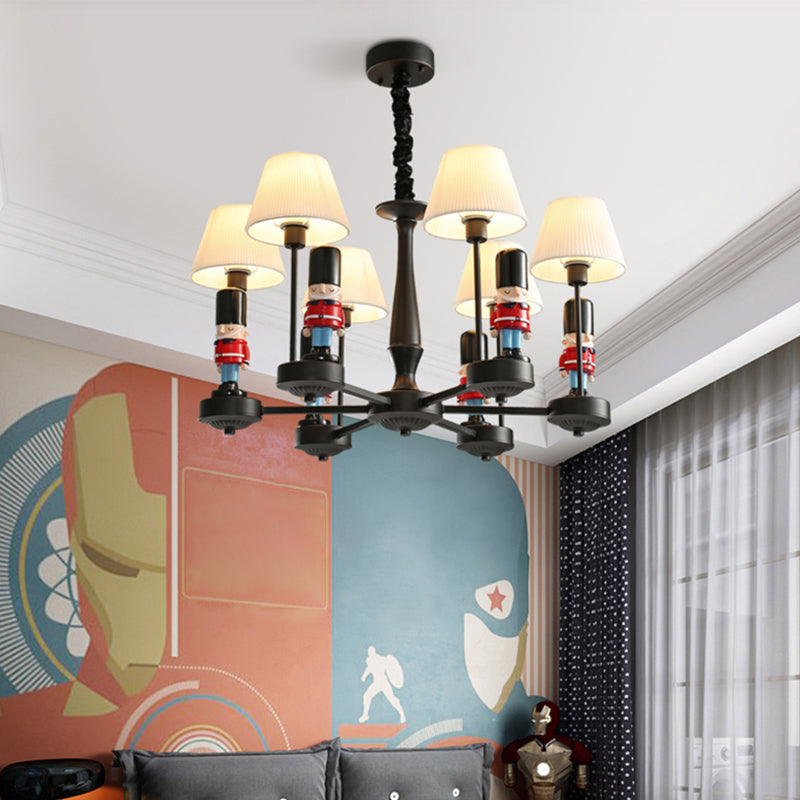 Black Tapered Ceiling Lighting Kids Style Pleated Fabric Chandelier Light Fixture with Soldier Decor 6 Black Clearhalo 'Ceiling Lights' 'Chandeliers' Lighting' options 2197225_431956a5-410f-4ee3-b4e4-48fc63e93c4d