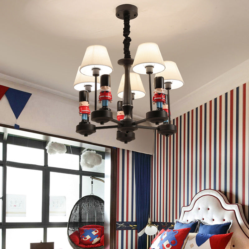 Black Tapered Ceiling Lighting Kids Style Pleated Fabric Chandelier Light Fixture with Soldier Decor Clearhalo 'Ceiling Lights' 'Chandeliers' Lighting' options 2197228