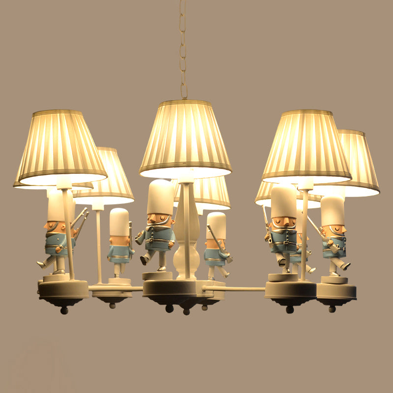 Soldier Nursery Chandelier Pendant Light Resin Cartoon Hanging Light with Tapered Fabric Shade Clearhalo 'Ceiling Lights' 'Chandeliers' Lighting' options 2197232