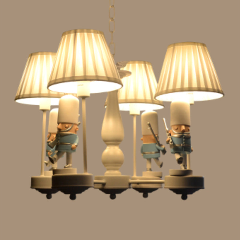 Soldier Nursery Chandelier Pendant Light Resin Cartoon Hanging Light with Tapered Fabric Shade Clearhalo 'Ceiling Lights' 'Chandeliers' Lighting' options 2197235