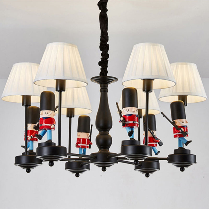 Soldier Nursery Chandelier Pendant Light Resin Cartoon Hanging Light with Tapered Fabric Shade 6 Black Clearhalo 'Ceiling Lights' 'Chandeliers' Lighting' options 2197237_012fd84f-596e-42a1-ac2e-a7ae01148b14