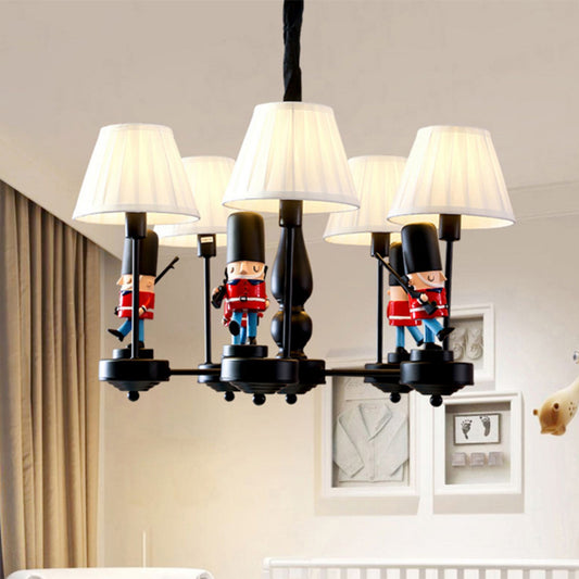 Soldier Nursery Chandelier Pendant Light Resin Cartoon Hanging Light with Tapered Fabric Shade Clearhalo 'Ceiling Lights' 'Chandeliers' Lighting' options 2197238