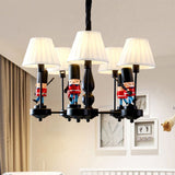 Soldier Nursery Chandelier Pendant Light Resin Cartoon Hanging Light with Tapered Fabric Shade Clearhalo 'Ceiling Lights' 'Chandeliers' Lighting' options 2197238