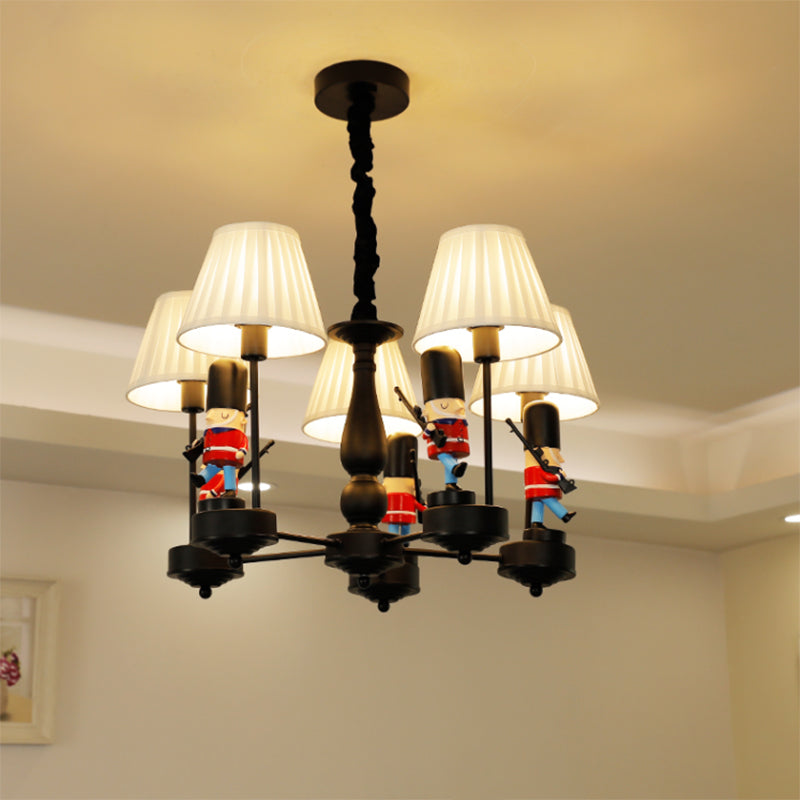 Soldier Nursery Chandelier Pendant Light Resin Cartoon Hanging Light with Tapered Fabric Shade Clearhalo 'Ceiling Lights' 'Chandeliers' Lighting' options 2197239