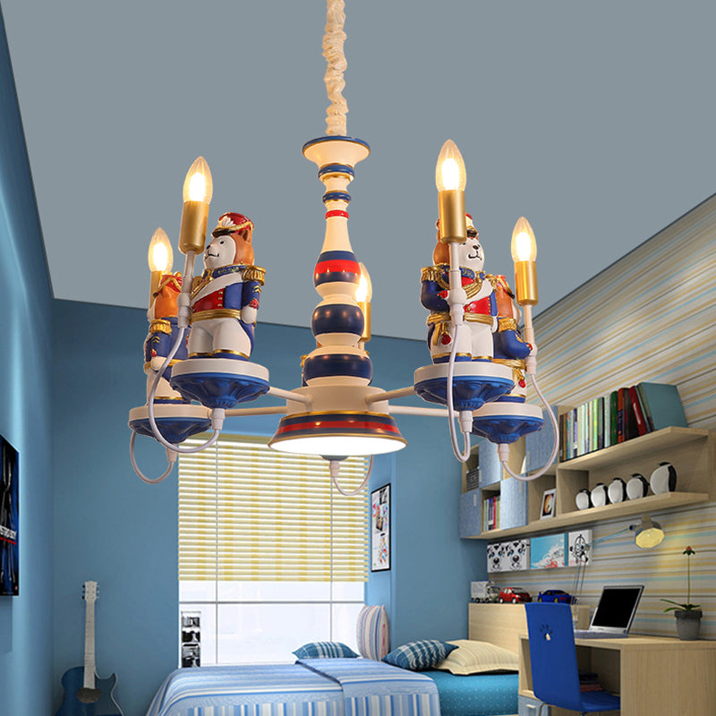 Cartoon Bear Soldier Suspension Light Resin Kindergarten Chandelier Lighting in Blue Clearhalo 'Ceiling Lights' 'Chandeliers' Lighting' options 2197241