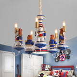 Cartoon Bear Soldier Suspension Light Resin Kindergarten Chandelier Lighting in Blue Clearhalo 'Ceiling Lights' 'Chandeliers' Lighting' options 2197242