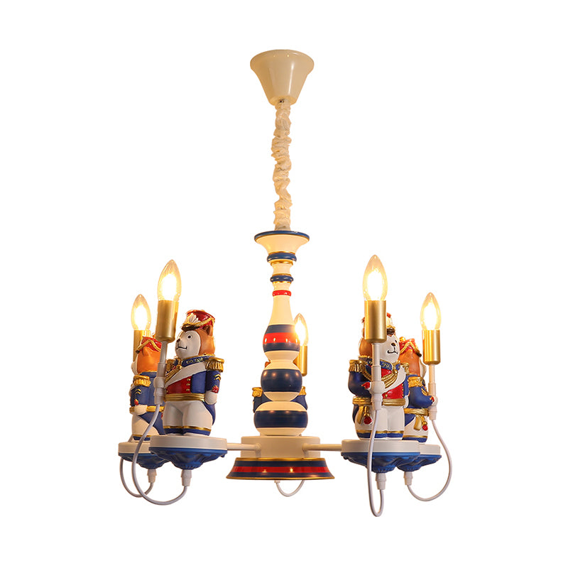 Cartoon Bear Soldier Suspension Light Resin Kindergarten Chandelier Lighting in Blue Clearhalo 'Ceiling Lights' 'Chandeliers' Lighting' options 2197243