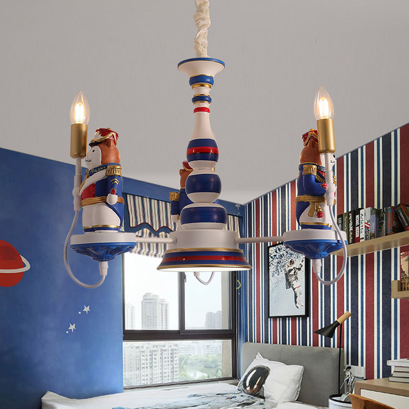 Cartoon Bear Soldier Suspension Light Resin Kindergarten Chandelier Lighting in Blue Clearhalo 'Ceiling Lights' 'Chandeliers' Lighting' options 2197244