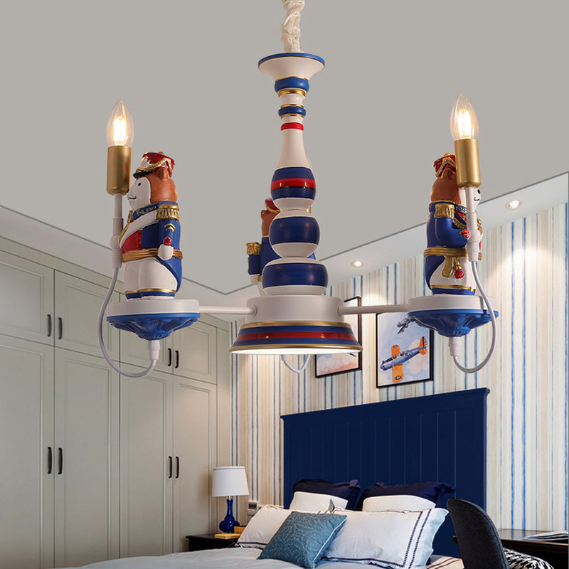 Cartoon Bear Soldier Suspension Light Resin Kindergarten Chandelier Lighting in Blue Clearhalo 'Ceiling Lights' 'Chandeliers' Lighting' options 2197245