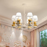 Bucket Chandelier Lighting Kids Pleated Fabric Child Room Pendant Light with Decorative Bear in White Clearhalo 'Ceiling Lights' 'Chandeliers' Lighting' options 2197247