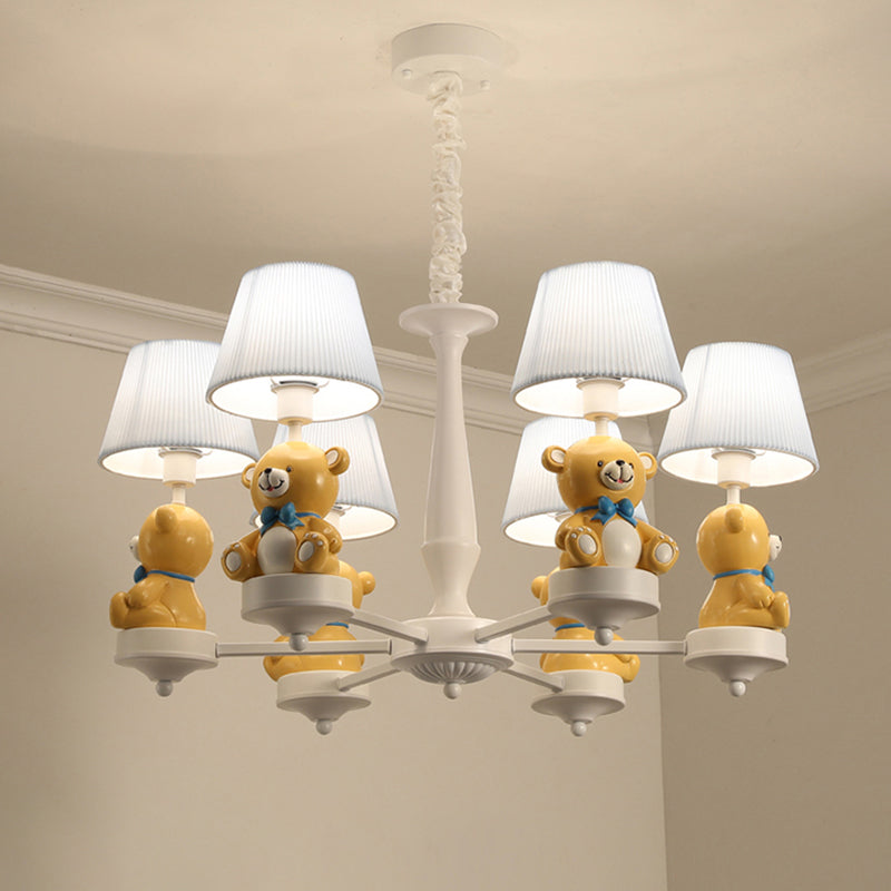 Bucket Chandelier Lighting Kids Pleated Fabric Child Room Pendant Light with Decorative Bear in White Clearhalo 'Ceiling Lights' 'Chandeliers' Lighting' options 2197249