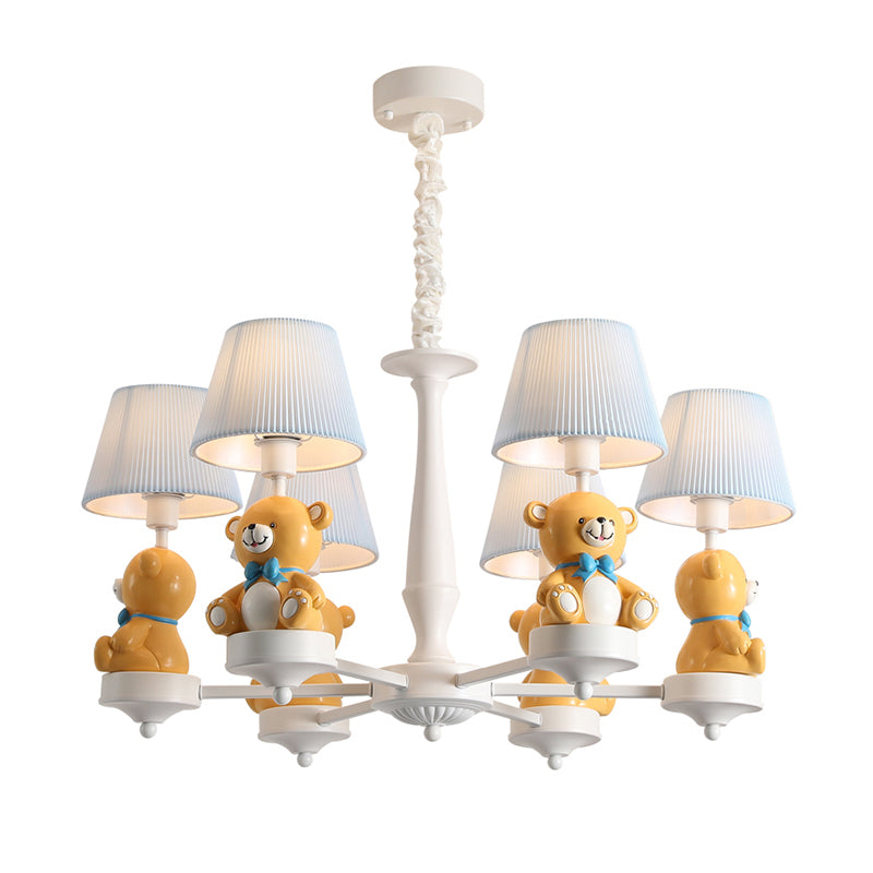 Bucket Chandelier Lighting Kids Pleated Fabric Child Room Pendant Light with Decorative Bear in White Clearhalo 'Ceiling Lights' 'Chandeliers' Lighting' options 2197250