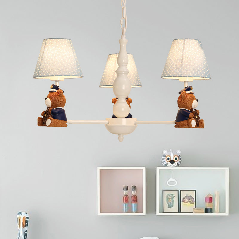 Resin Bear Ceiling Lighting Cartoon White Chandelier Light Fixture with Patterned Fabric Shade Clearhalo 'Ceiling Lights' 'Chandeliers' Lighting' options 2197254