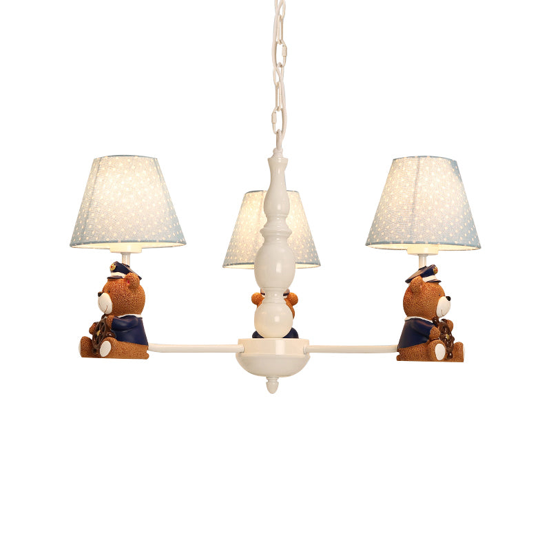 Resin Bear Ceiling Lighting Cartoon White Chandelier Light Fixture with Patterned Fabric Shade Clearhalo 'Ceiling Lights' 'Chandeliers' Lighting' options 2197255