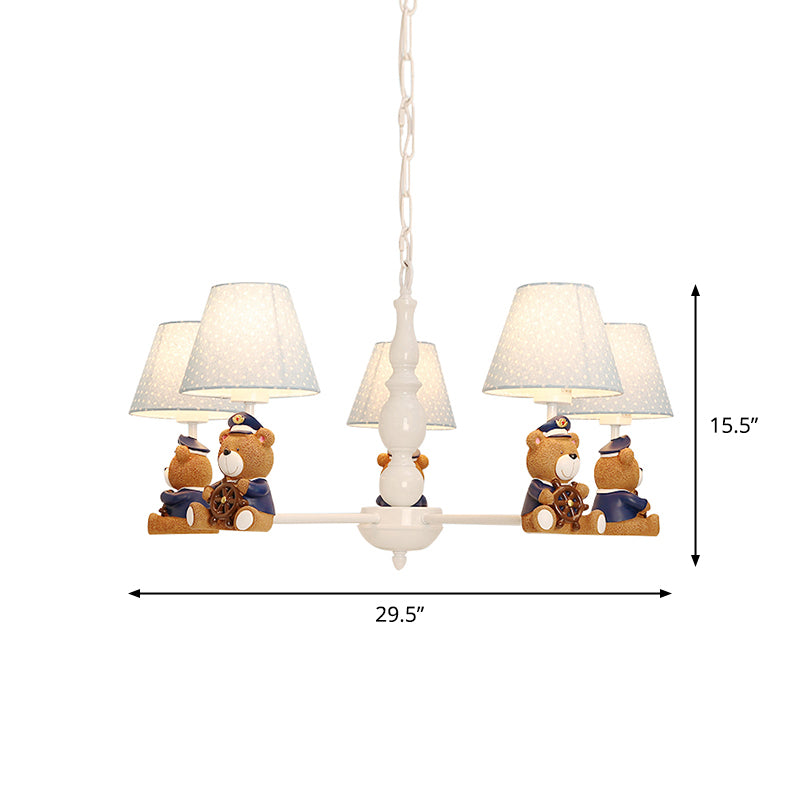 Resin Bear Ceiling Lighting Cartoon White Chandelier Light Fixture with Patterned Fabric Shade Clearhalo 'Ceiling Lights' 'Chandeliers' Lighting' options 2197258