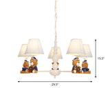 Resin Bear Ceiling Lighting Cartoon White Chandelier Light Fixture with Patterned Fabric Shade Clearhalo 'Ceiling Lights' 'Chandeliers' Lighting' options 2197258