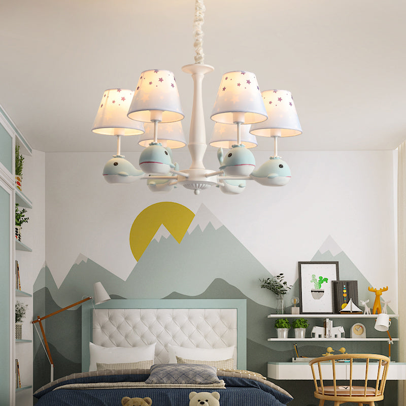 Star Patterned Fabric Chandelier Pendant Light Childrens Light Blue Hanging Light with Resin Dolphin Clearhalo 'Ceiling Lights' 'Chandeliers' Lighting' options 2197259