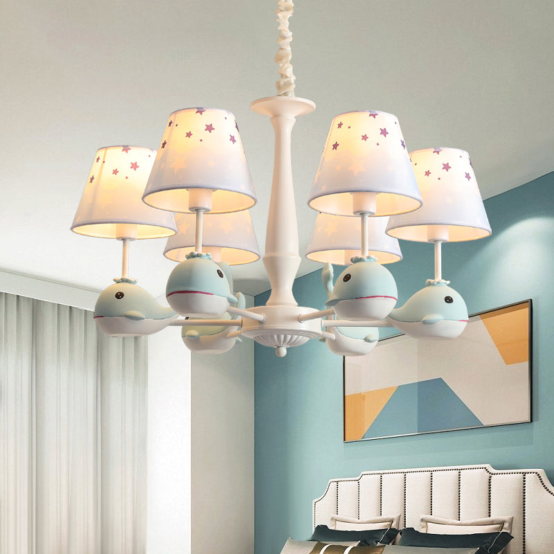 Star Patterned Fabric Chandelier Pendant Light Childrens Light Blue Hanging Light with Resin Dolphin Clearhalo 'Ceiling Lights' 'Chandeliers' Lighting' options 2197260