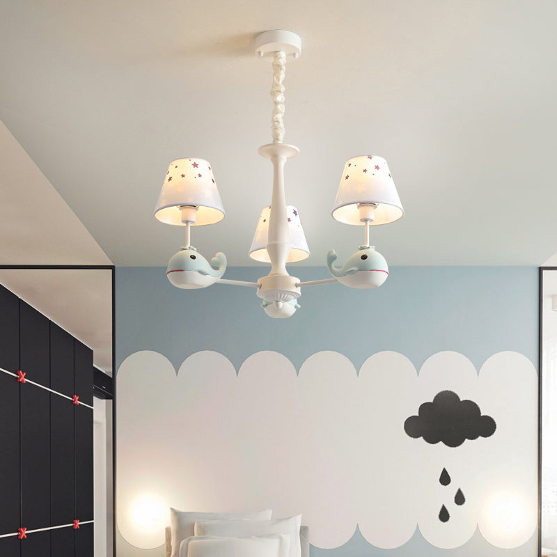 Star Patterned Fabric Chandelier Pendant Light Childrens Light Blue Hanging Light with Resin Dolphin Clearhalo 'Ceiling Lights' 'Chandeliers' Lighting' options 2197264