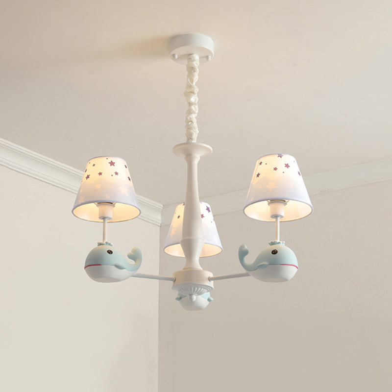 Star Patterned Fabric Chandelier Pendant Light Childrens Light Blue Hanging Light with Resin Dolphin Clearhalo 'Ceiling Lights' 'Chandeliers' Lighting' options 2197265