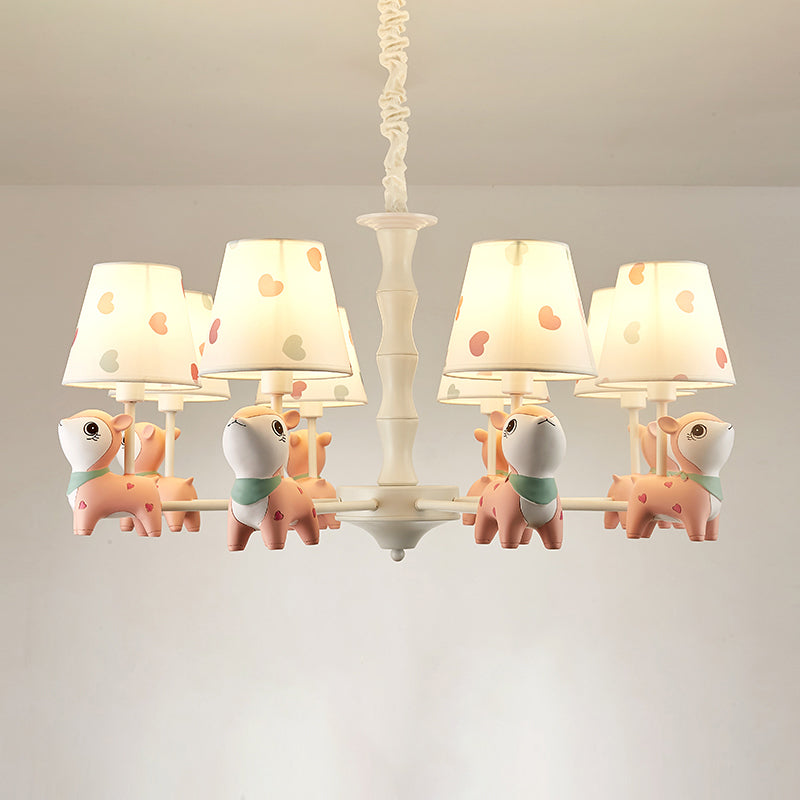 Cartoon Empire Shade Suspension Light Patterned Fabric Bedroom Chandelier Light with Resin Deer in Pink Clearhalo 'Ceiling Lights' 'Chandeliers' Lighting' options 2197274