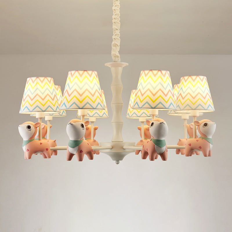 Cartoon Empire Shade Suspension Light Patterned Fabric Bedroom Chandelier Light with Resin Deer in Pink Clearhalo 'Ceiling Lights' 'Chandeliers' Lighting' options 2197275