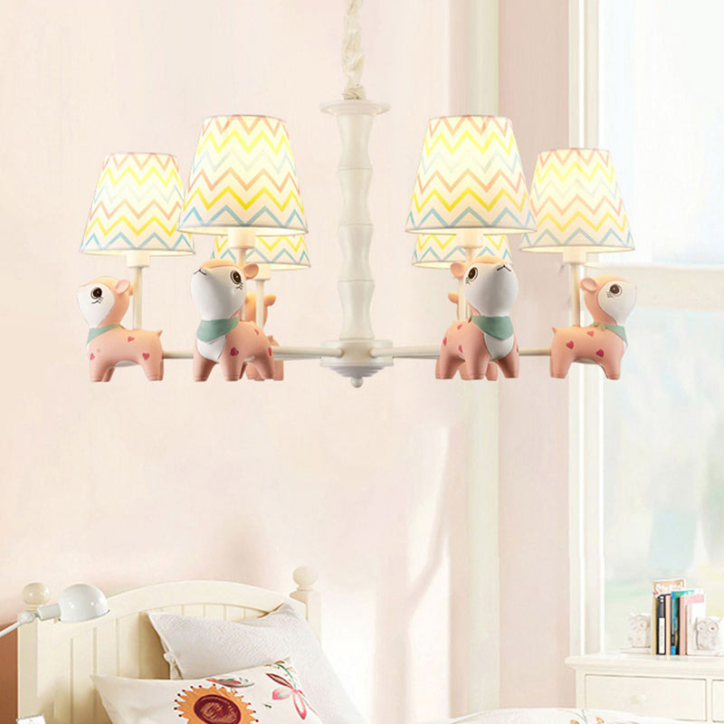 Cartoon Empire Shade Suspension Light Patterned Fabric Bedroom Chandelier Light with Resin Deer in Pink Clearhalo 'Ceiling Lights' 'Chandeliers' Lighting' options 2197277