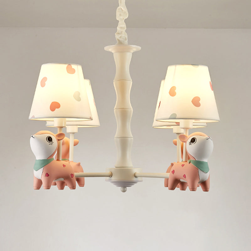 Cartoon Empire Shade Suspension Light Patterned Fabric Bedroom Chandelier Light with Resin Deer in Pink Clearhalo 'Ceiling Lights' 'Chandeliers' Lighting' options 2197280