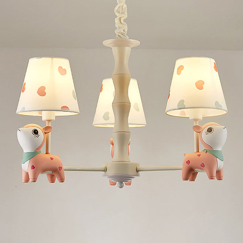 Cartoon Empire Shade Suspension Light Patterned Fabric Bedroom Chandelier Light with Resin Deer in Pink Clearhalo 'Ceiling Lights' 'Chandeliers' Lighting' options 2197282