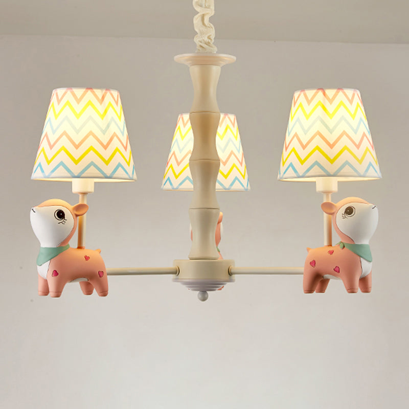 Cartoon Empire Shade Suspension Light Patterned Fabric Bedroom Chandelier Light with Resin Deer in Pink Clearhalo 'Ceiling Lights' 'Chandeliers' Lighting' options 2197283