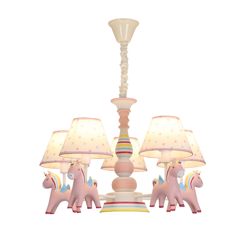 Resin Rainbow Unicorn Chandelier Lighting Cartoon Pink Pendant Light with Tapered Fabric Shade Clearhalo 'Ceiling Lights' 'Chandeliers' Lighting' options 2197286