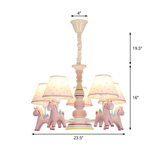 Resin Rainbow Unicorn Chandelier Lighting Cartoon Pink Pendant Light with Tapered Fabric Shade Clearhalo 'Ceiling Lights' 'Chandeliers' Lighting' options 2197287