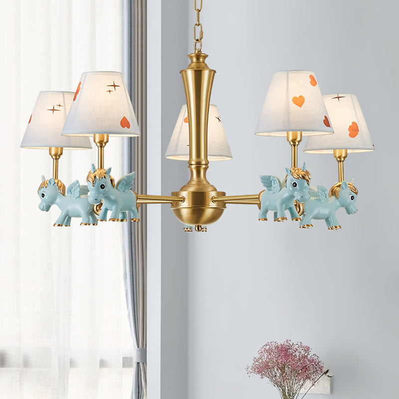 Heart Pattern Chandelier Lighting Kids Fabric Bedroom Pendant Light with Decorative Unicorn 5 Blue Clearhalo 'Ceiling Lights' 'Chandeliers' Lighting' options 2197352_daca1f40-288b-4d2d-93a7-b7328001332b