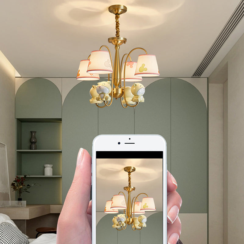 Patterned Fabric Tapered Chandelier Lighting Cartoon Gold Pendant Light with Resin Animal Clearhalo 'Ceiling Lights' 'Chandeliers' Lighting' options 2197392