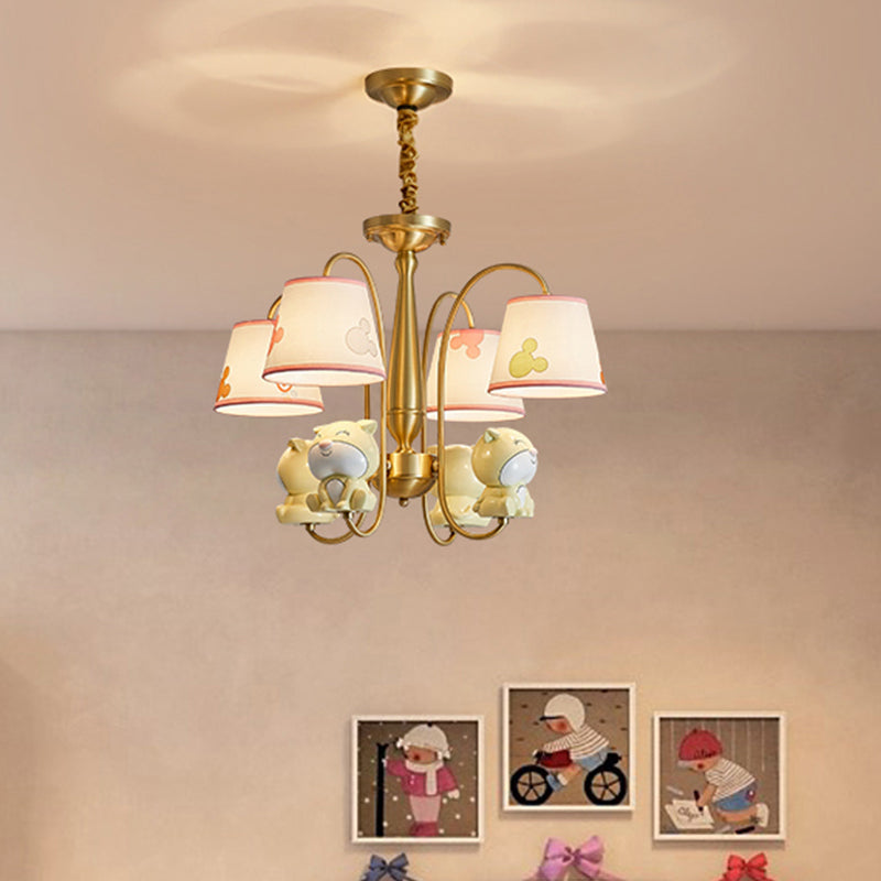 Patterned Fabric Tapered Chandelier Lighting Cartoon Gold Pendant Light with Resin Animal Clearhalo 'Ceiling Lights' 'Chandeliers' Lighting' options 2197393