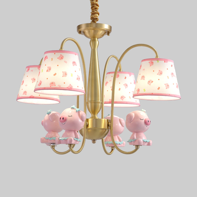 Patterned Fabric Tapered Chandelier Lighting Cartoon Gold Pendant Light with Resin Animal Clearhalo 'Ceiling Lights' 'Chandeliers' Lighting' options 2197396