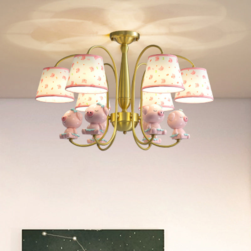 Patterned Fabric Tapered Chandelier Lighting Cartoon Gold Pendant Light with Resin Animal 6 Gold Pig Clearhalo 'Ceiling Lights' 'Chandeliers' Lighting' options 2197397_c1a71207-70f3-430a-b5e9-8f9ad4a47828