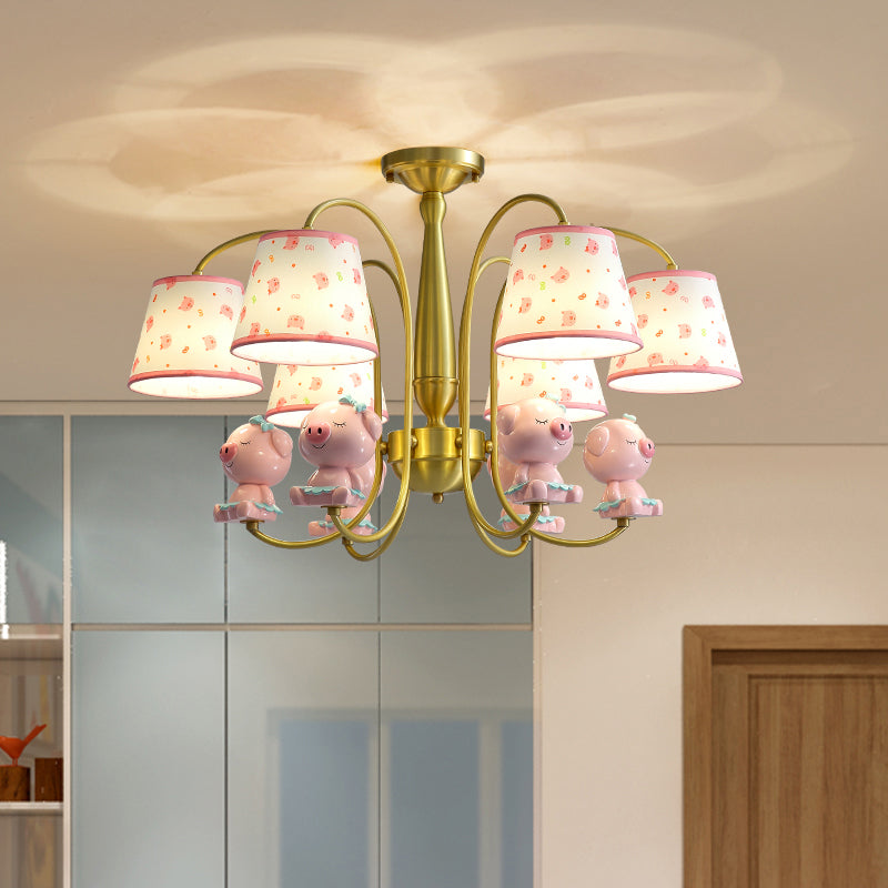 Patterned Fabric Tapered Chandelier Lighting Cartoon Gold Pendant Light with Resin Animal Clearhalo 'Ceiling Lights' 'Chandeliers' Lighting' options 2197398