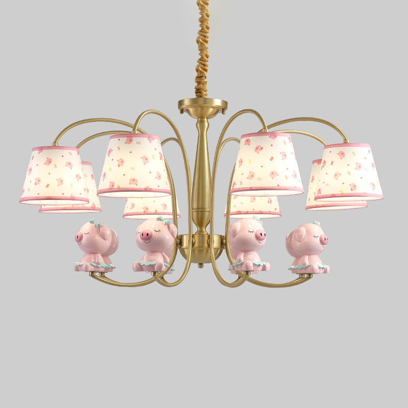 Patterned Fabric Tapered Chandelier Lighting Cartoon Gold Pendant Light with Resin Animal Clearhalo 'Ceiling Lights' 'Chandeliers' Lighting' options 2197400